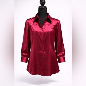 AB Studio Burgundy Satin Blouse Size Large